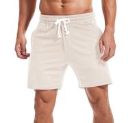 Amy Coulee Short de survêtement pour homme 14 cm avec cordon de serrage en coton décontracté avec poches, blanc, M