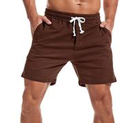 Amy Coulee Short de survêtement pour homme 14 cm avec cordon de serrage en coton décontracté avec poches, marron chocolat, M