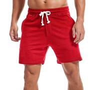 Amy Coulee Short de survêtement pour homme 14 cm avec cordon de serrage en coton décontracté avec poches, Rouge, L