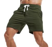 Amy Coulee Short de survêtement pour homme 14 cm avec cordon de serrage en coton décontracté avec poches, vert militaire, M
