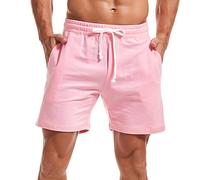 Amy Coulee Short de survêtement pour homme 14 cm avec cordon de serrage en coton décontracté avec poches, rose, M