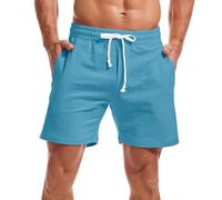 Amy Coulee Short de survêtement pour homme 14 cm avec cordon de serrage en coton décontracté avec poches, bleu, L