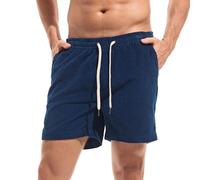 Amy Coulee Short d'été décontracté en velours côtelé pour homme - Taille élastique - Avec poches - 12,7 cm, bleu marine, S