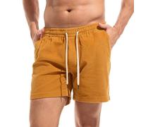 Amy Coulee Short en velours côtelé pour homme - 14,7 cm - Taille élastique - Cordon de serrage - Short court en velours côtelé - Short d'été avec poches, Gingembre, M