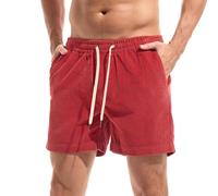 Amy Coulee Short en velours côtelé pour homme - 14,7 cm - Taille élastique - Cordon de serrage - Short court en velours côtelé - Short d'été avec poches, rouge, M