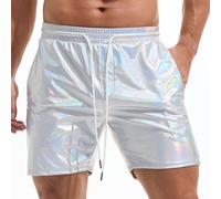 Amy Coulee Short métallique pour homme de 12,7 cm avec poches à cordon de serrage pour boîte de nuit, Argenté., L