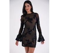 Amy Lynn Amy Lynn Black Anastasia 3D Floral Motif Mesh Flute Sleeve Dress Black EU 36 (UK 8)