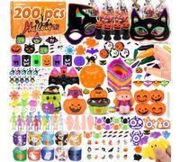 AmyBenton Lot de 212 petits cadeaux pour fête d'Halloween, anniversaire d'enfant, jouets pour pinata remplissage de petits cadeaux avec dents de vampire, autocollants, tatouages d'araignée avec sacs