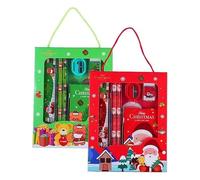 AMYCAUR Kit de papeterie 6 en 1 pour enfants | Crayon sur le thème de Noël, gomme, agenda, règle, taille-crayon | Cadeau de Nouvel An Merry X-Max pour enfants (2 ensembles)