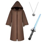 Amycute Costume Guerrier Sabre Laser Cape Avec Capuche Déguisement Guerrier Militaire Accessoire Fête Cosplay Carnaval Halloween Enfant Adulte Garçon Fille (Marron Adulte, S)