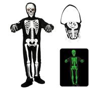 Amycute Costume Squelette Enfant Costume Squelette Glow In The Dark avec Sac Bonbons Costume Cosplay Squelette Costumes pour Halloween Carnaval (M)