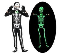 Amycute Costume squelette pour enfant, costume de squelette d'horreur, costume de squelette Skelebones, costume de cosplay squelette Glow In The Dark Costumes pour Halloween Carnaval (M)