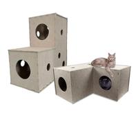 AMYESE Tunnel en feutre pour chat, lit à 2 étages pour chaton, niche fermée pour plusieurs amis félins, maison cube pliable résistante aux rayures pour chatons, petits animaux de compagnie, jouer, se