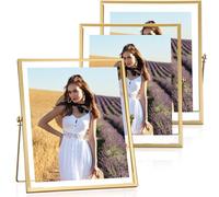 Amyhill Lot de 3 cadres photo flottants dorés de 20,3 x 25,4 cm pour photos de 17,8 x 22,9 cm, 15,2 x 20,3 cm, 12,7 x 17,8 cm, cadre flottant vertical en métal, cadeau élégant pour mariage