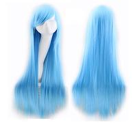 AMYHOME 80CM Femme Perruque Cosplay Longue Lisse Cheveux Perruque Soirée Manga Wigs Naturelle Perruque Carnaval Costume Halloween, Bleu Clair