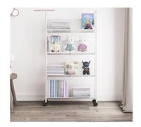 AMYSTY Étagères pour Livres Bibliothèque Bibliothèque en Métal avec roulettes, Mobile, Porte-revues, Support De Rangement Simple pour Étudiants pour Salon Chambre(White,4 Tier)