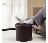 AMYSTY Repose Pied Pouf Salon Tabouret Repose-Pieds Rond Pliable en Cuir PU avec Couvercle pour Chambre Entrée(Black (Leather))