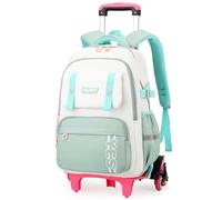 Amythe Cartable à Roulette pour Fille Primaire et Collège, 30L Sac Ecole Fille avec Chariot, Sac à Dos de Loisirs Trolley pour Voyages pour Enfant et Adolescents de 9 à 18 Ans -Vert