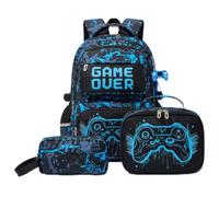 Amythe Cartable École Garçons 8 à 12 ans Lumineux 3 pièces Set Léger, Bleu | Imperméable 3 pièces Réfléchissant Bleu Daypack Multi-Poches Spacieux Robuste pour École Voyage Randonnée Loisir