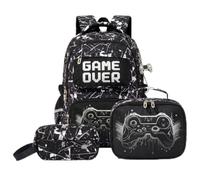 Amythe Cartable École Garçons 8 à 12 ans Lumineux 3 pièces Set, Noir | Imperméable 3 pièces Réfléchissant Noir Daypack Multi-Poches Spacieux Robuste pour École Voyage Randonnée Loisir