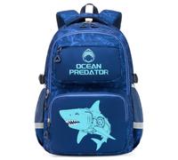 Amythe Cartable École Garçons Classes de 1 à 4 Lumineux Voyage, Requin | Grand Réfléchissant Compartiment Laptop Requin Daypack Multi-Poches Spacieux Robuste pour École Randonnée