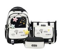 Amythe Ensemble sac à dos d'écolier fille 3 pièces, 2025 cartable 3-7e classe avec sac à bandoulière trousse à crayons pour école voyage, cartable Casual-8131, Noir