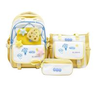 Amythe Ensemble sac à dos d'écolier fille 3 pièces, 2025 cartable 3-7e classe avec sac à bandoulière trousse à crayons pour école voyage, cartable Casual-8131, jaune