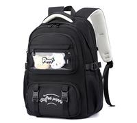 Amythe Sac à dos Ado Fille 3e-7e École Voyage | Cartable Fille Décontracté 15.6 pouces Portable Pendentif Mignon Primaire Noir