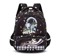 Amythe Sac à dos d'écolier pour garçon de 1ère à 5e artable pour enfants avec sangle de poitrine et réflecteurs pour 6 à 10 ans, sac d'école étanche pour l'école primaire, Motif musical, Sac