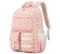 Amythe Sac à Dos Fille Collège, Cartable Adolescent Scolaire Côtelé Durable avec Multiples Compartiments, Sac Ecole Lycée Fille Grande Capacité avec Bandes Réfléchissantes pour 10 à 18 ans, Carreaux