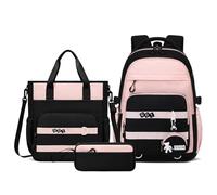 Amythe Sac à Dos pour Fille Collège, Ensemble de Cartable 3 Pièces - Sac à dos Scolaire Fille+Sac Bandoulière+Trousse - Sac Ecole Grande Étanche pour Adolescent 10-16 ans -Rose