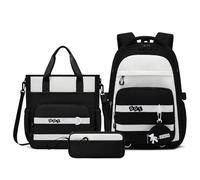 Amythe Sac à Dos pour Fille Collège, Ensemble de Cartable 3 Pièces - Sac à dos Scolaire Fille+Sac Bandoulière+Trousse - Sac Ecole Grande Étanche pour Adolescent 10-16 ans -Blanc