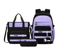 Amythe Sac à Dos pour Fille Collège, Ensemble de Cartable 3 Pièces - Sac à dos Scolaire Fille+Sac Bandoulière+Trousse - Sac Ecole Grande Étanche pour Adolescent 10-16 ans -Violet