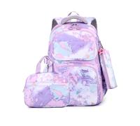 Amythe Sac D'école Cartable Fille Primaire et Secondaire, 3 pièces Comprend Sac à déjeuner et Trousse à Crayons, Imperméable, 32 litres, Sac a Dos pour Enfants Filles 8 10-14 Ans, Pourpre