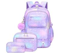 Amythe Set 3 pièces Sac à dos Ado Fille École Voyage | Cartable 3e-7e Sac Repas Trousse Lycée 15.6 pouces Portable Violet