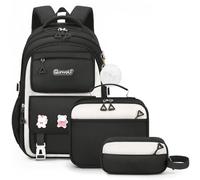 Amythe Set Cartable Fille 3e-7e année pour École | Cartable Sac Repas Trousse École Voyage 15.6 pouces Portable Noir 22L