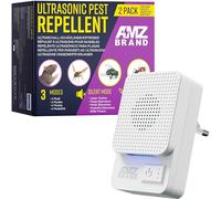 AMZ BRAND Répulsif Ultrason - Lot de 2 Blanc - Dispositif Électronique Anti-Nuisibles - 3 Modes - Large Couverture - Contre Souris, Rats, Cafards, Moustiques et Mites