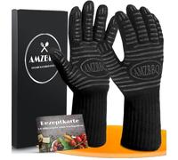 AMZBBQ® Gants de Cuisine de qualité supérieure, résistants à la Chaleur jusqu'à 500 °C, Gants de Four Extra Longs, Gants de Cuisine ignifuges en Taille M, Noir, 100% Aramide