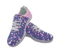 Amzbeauty Chaussures de sport respirantes pour femme - Légères - En maille confortable - Pour la gym, l'entraînement, Dinosaure rose arc-en-ciel bleu marine, 36.5 EU