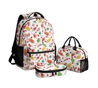 Amzbeauty Ensemble de 3 sacs à dos d'école de grande capacité pour enfants et adolescents avec sac à déjeuner et trousse à crayons pour l'école, Aquarelle Vintage Chicken Farm, Décontracté