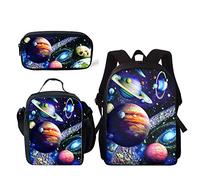 Amzbeauty Ensemble sac à dos d'école, sac à déjeuner, sacs à stylos, sacs à livres, sacs de jour, Planet Set B, 15", Ensemble cartable