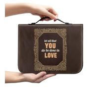 Amzbeauty Étui de protection pour la Bible chrétienne avec poignée de transport, sac à main en similicuir pour hommes, garçons, femmes, filles et « Let All That You Do Be Done in Love »