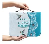 Amzbeauty Housse de bible avec poignée en cuir PU avec fermeture éclair - Sac de transport vintage - Grand motif pissenlit - He Will Be Our Peace