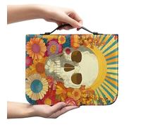 Amzbeauty Housse de bible en cuir - Sac d'église - Étui de protection pour livre de bible - Étui de transport - Porte-documents - Cadeaux chrétiens - Imprimé tête de mort