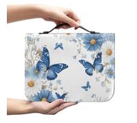 Amzbeauty Housse de bible en cuir - Sac d'église - Étui de protection pour livre de bible - Étui de transport - Organisateur de dossier - Cadeaux chrétiens - Imprimé papillon bleu
