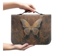 Amzbeauty Housse de bible en cuir - Sac d'église - Étui de protection pour livre de bible - Étui de transport - Porte-documents - Cadeaux chrétiens - Motif papillon