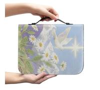Amzbeauty Housse de bible en cuir - Sac d'église - Porte-livre de protection - Étui de transport - Organisateur de dossier - Cadeaux chrétiens - Imprimé marguerite pigeon