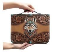 Amzbeauty Housse de bible en cuir - Sac d'église - Porte-livre de protection - Étui de transport - Porte-documents - Cadeaux chrétiens - Imprimé loup
