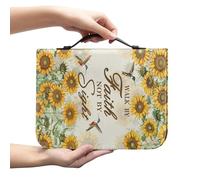 Amzbeauty Housse de Bible en cuir synthétique pour homme et femme Motif tournesol Walk by Faith Not by Sight Sac de transport portable avec fermeture éclair Housse de protection classique Cadeau