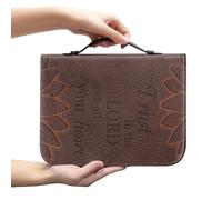 Amzbeauty Housse de bible pour homme et femme en cuir synthétique - Sac fourre-tout pour livre - Accessoires cadeaux chrétiens - Imprimé mots marron